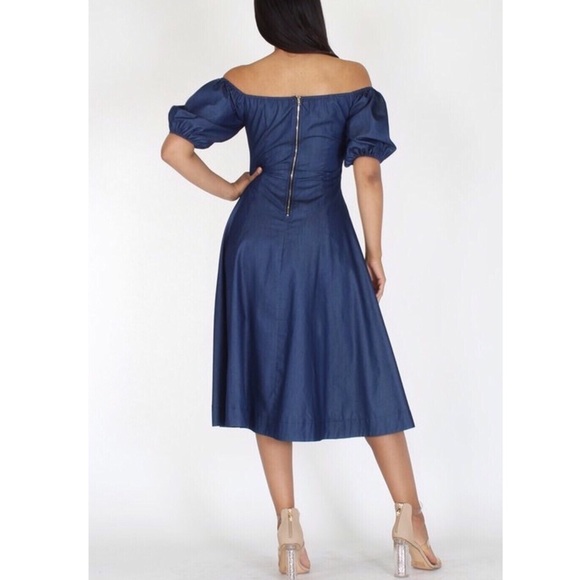 OFF SHOULDER DRESS IN A FIT & FLAIR STYLE - Picture 4 of 4